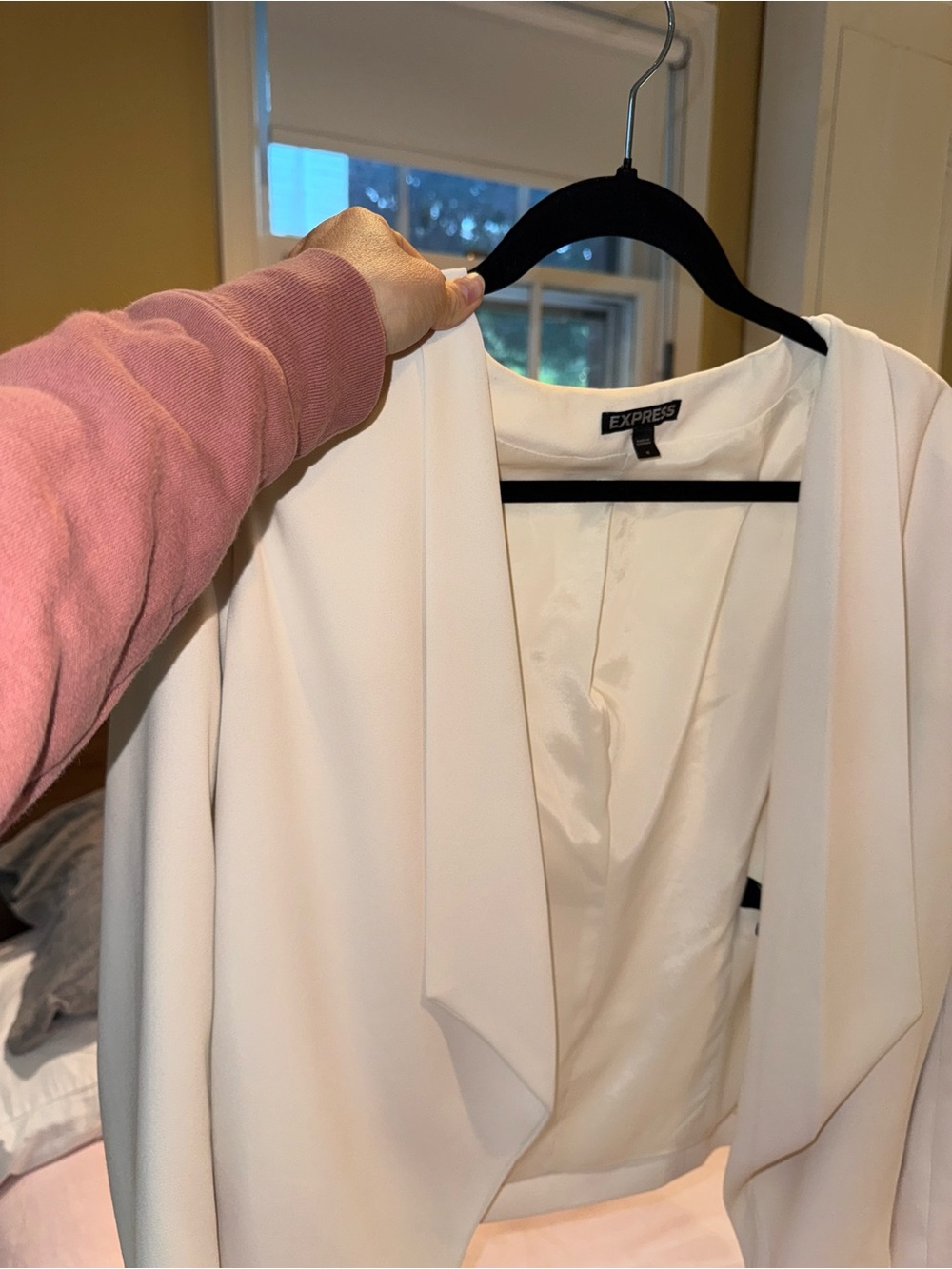 Express Cream Open-Front Draped Blazer